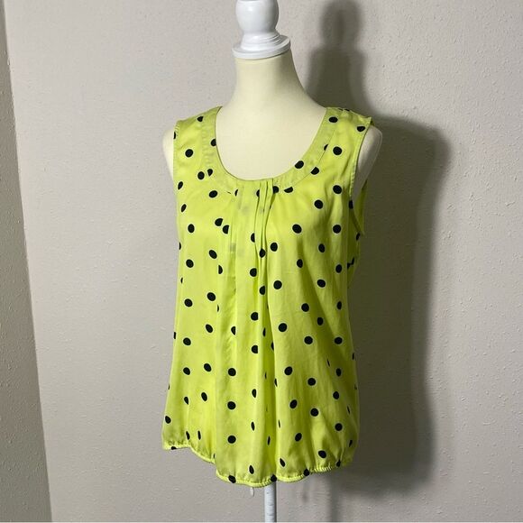 Loft Lime Green Polka Dot Sleeveless Pintuck Blouse Women's Size Small - Picture 7 of 14